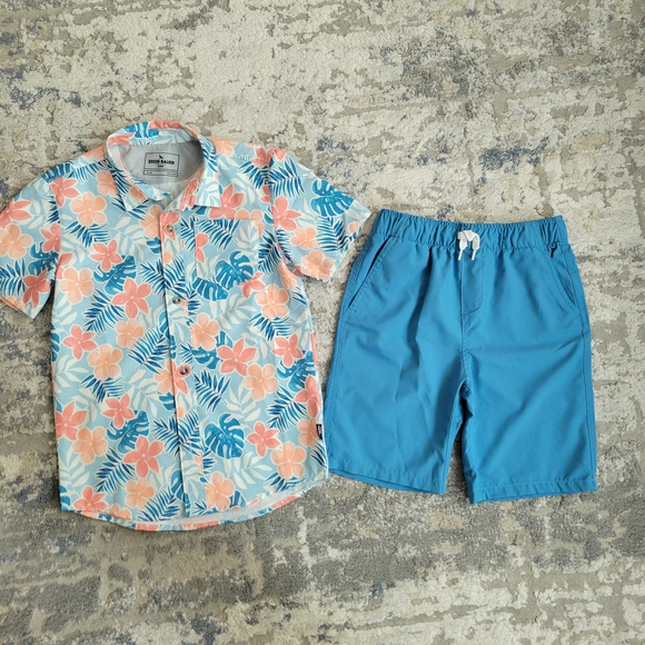 Eddie Bauer Kids Coral and Blue Floral Shirt - Picture 1 of 3
